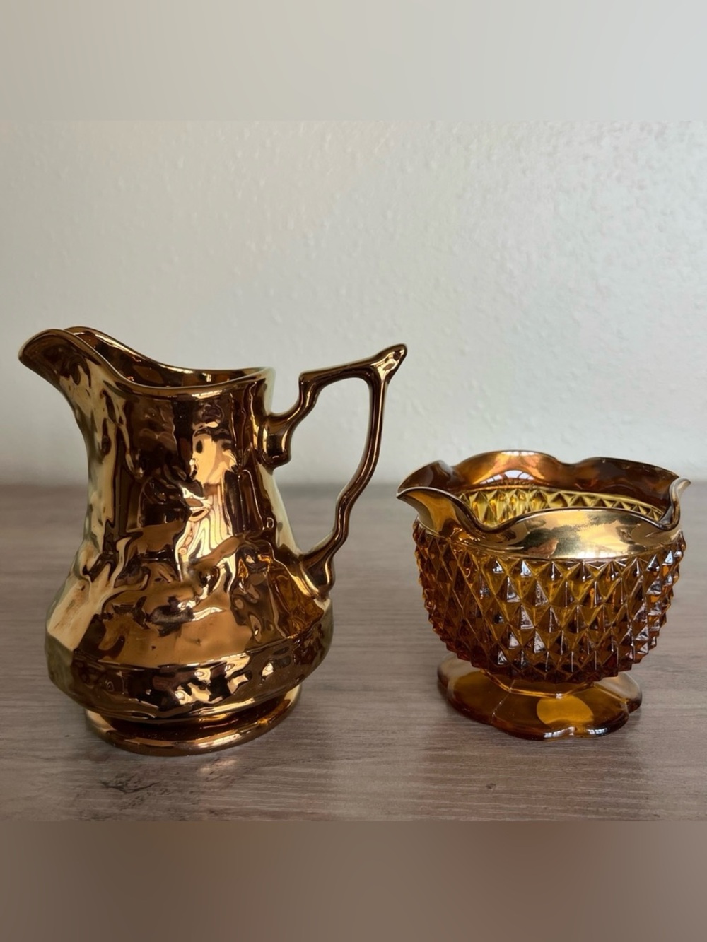 Vintage Candy Dish Creamer Pitcher Wade England Copper Lustre Cottagecore 2 Set